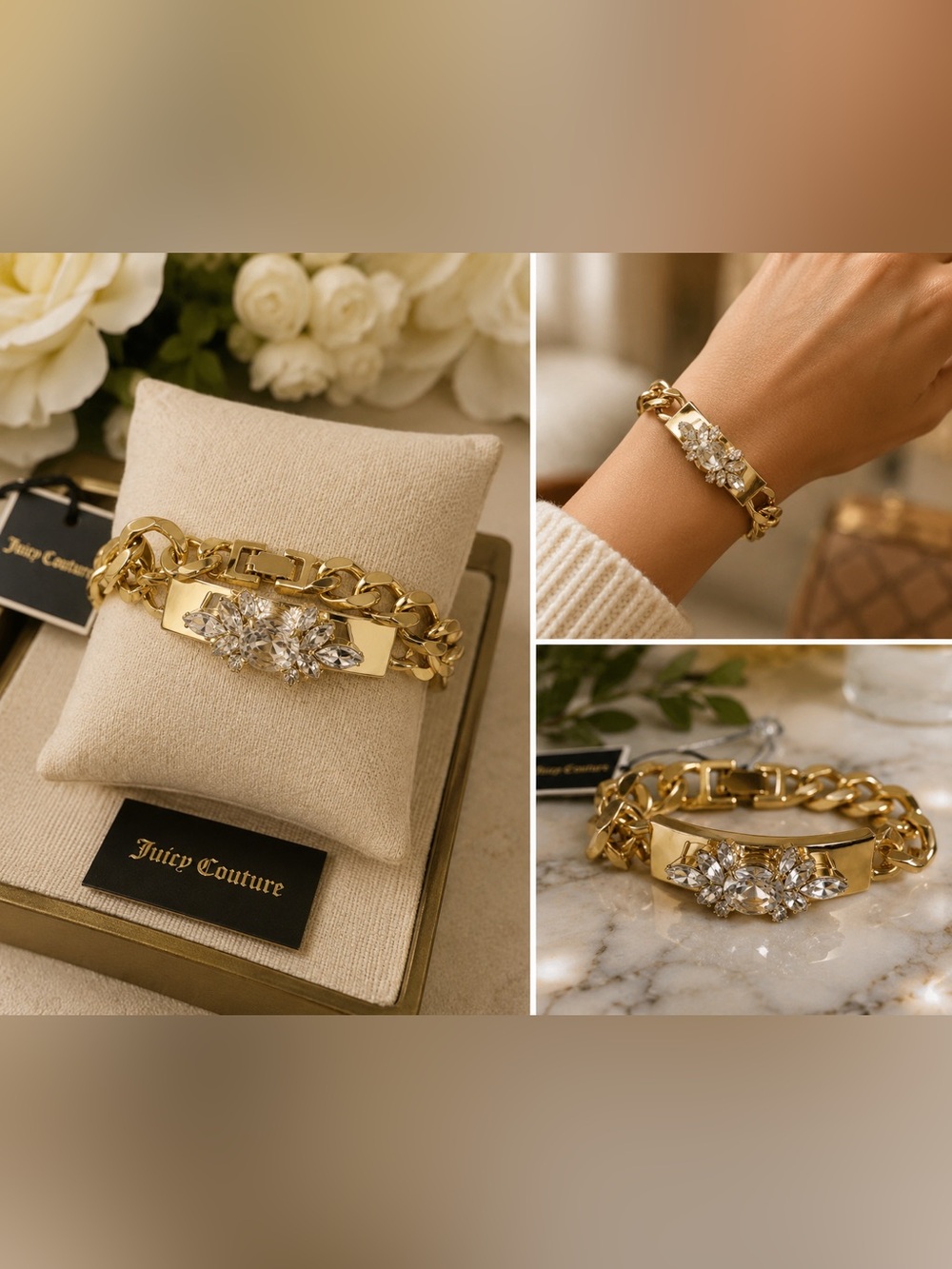 Juicy Couture Gold Crystal Statement Bracelet NWT 6.5”
